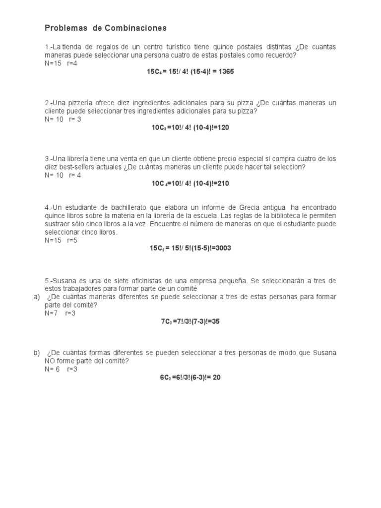 Ejercicios de Combinaciones para Primaria | PDF