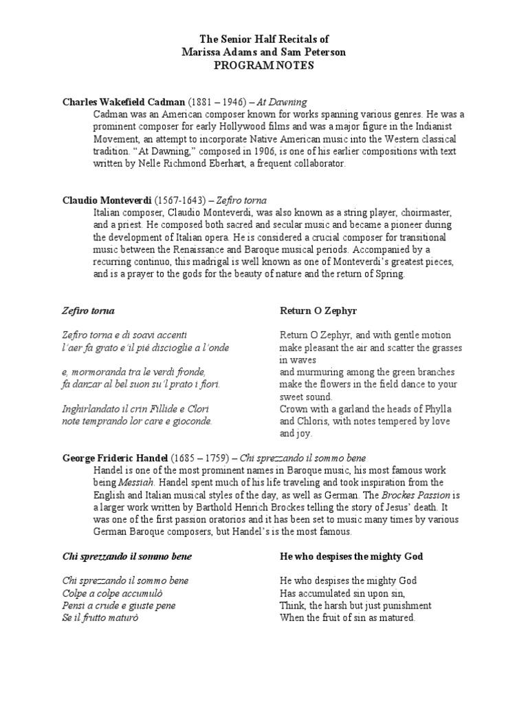 Adams Peterson Recital Program Notes | PDF | Performing Arts