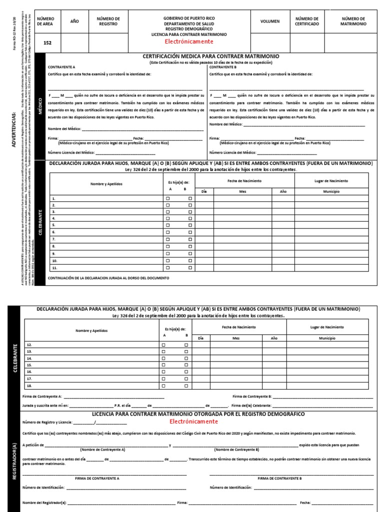 Formulario RD-12 para Matrimonio Civil | PDF | Matrimonio