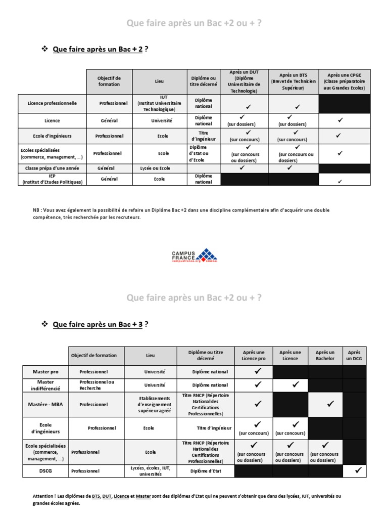 Parcours après Bac+2 : Vos Options | PDF | Niveaux d'enseignement ...