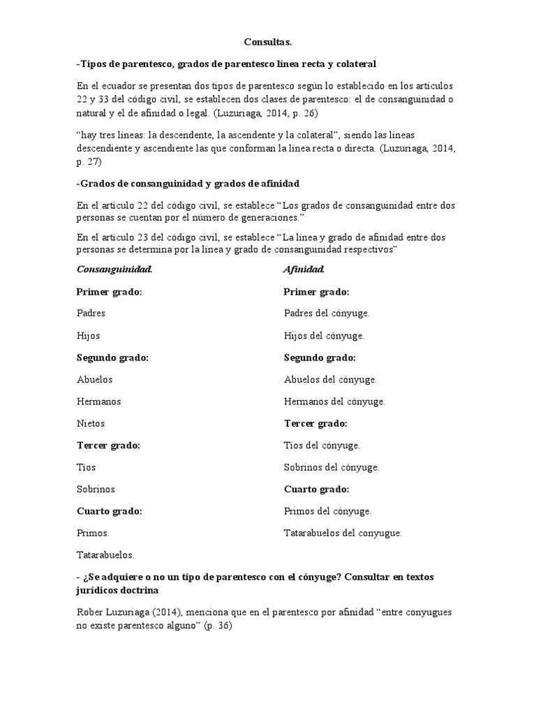 Grados de Consanguinidad y Afinidad en Ecuador | PDF | Parentesco ...