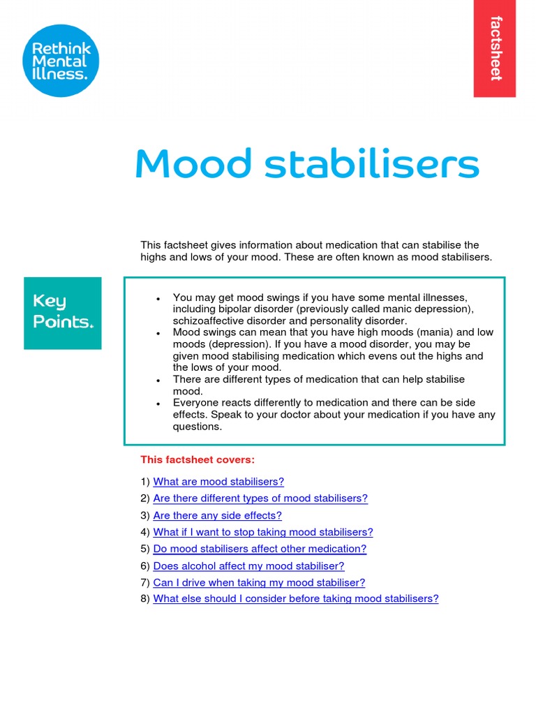 Mood Stabilisers Fs PDF Mood Disorders Mania