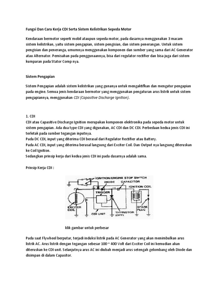 Fungsi Dan Cara Kerja Cdi Serta Sistem Kelistrikan Sepeda Moto1 Pdf