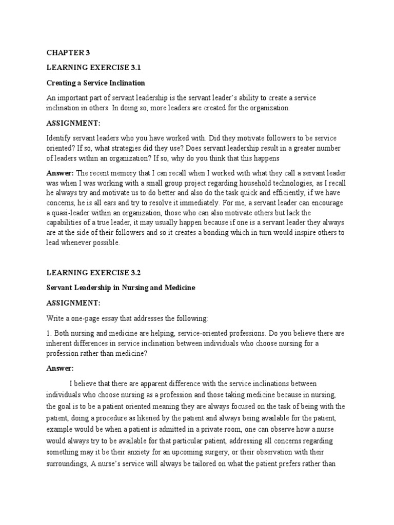 Learning exercises chapter 3 pdf nursing leadership