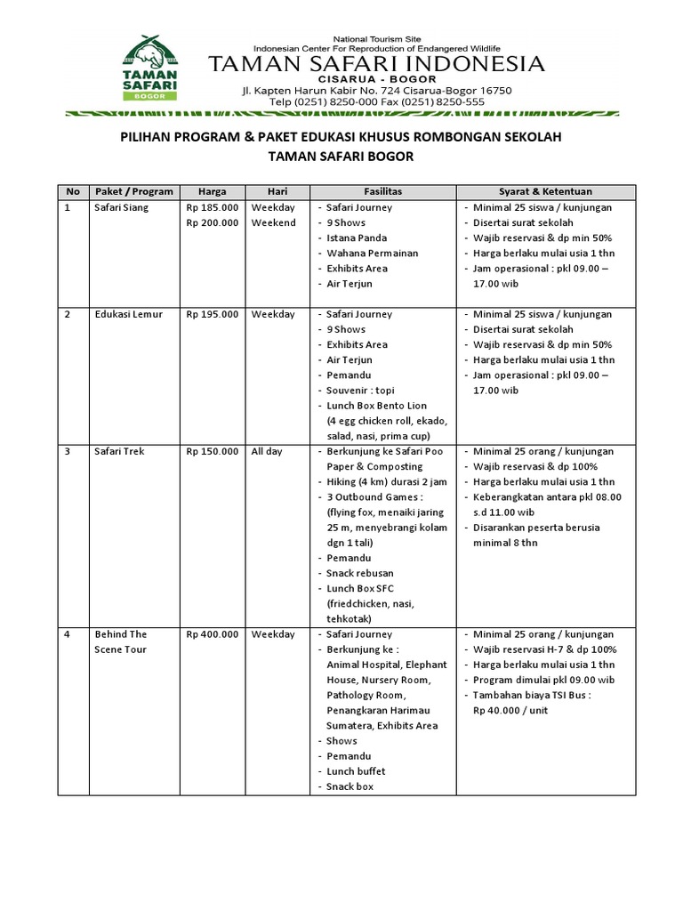 Penawaran Rombongan Sekolah 2022 | PDF
