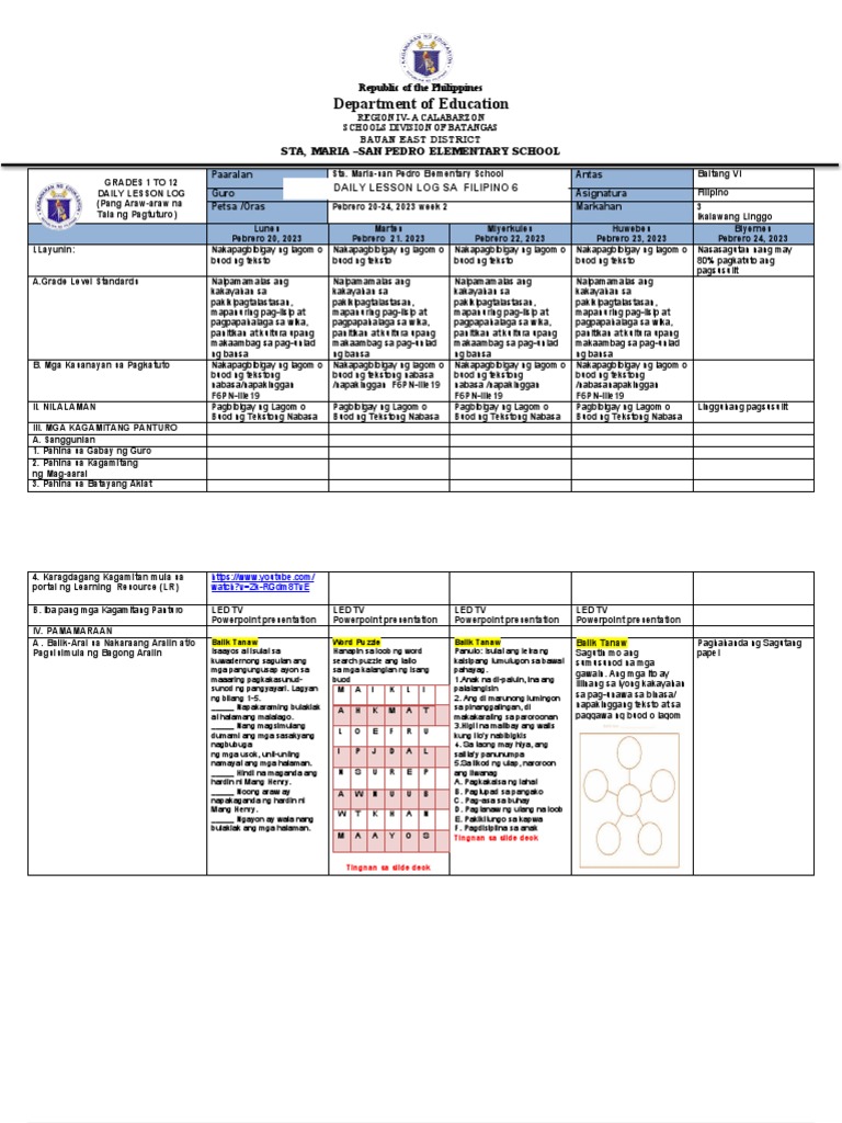Filipino 6 DLL Q3 Week 2 02 20 24 2023 | PDF