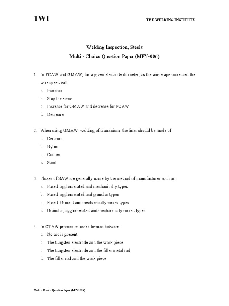 TWI Welding Exam Questions PDF Construction Welding