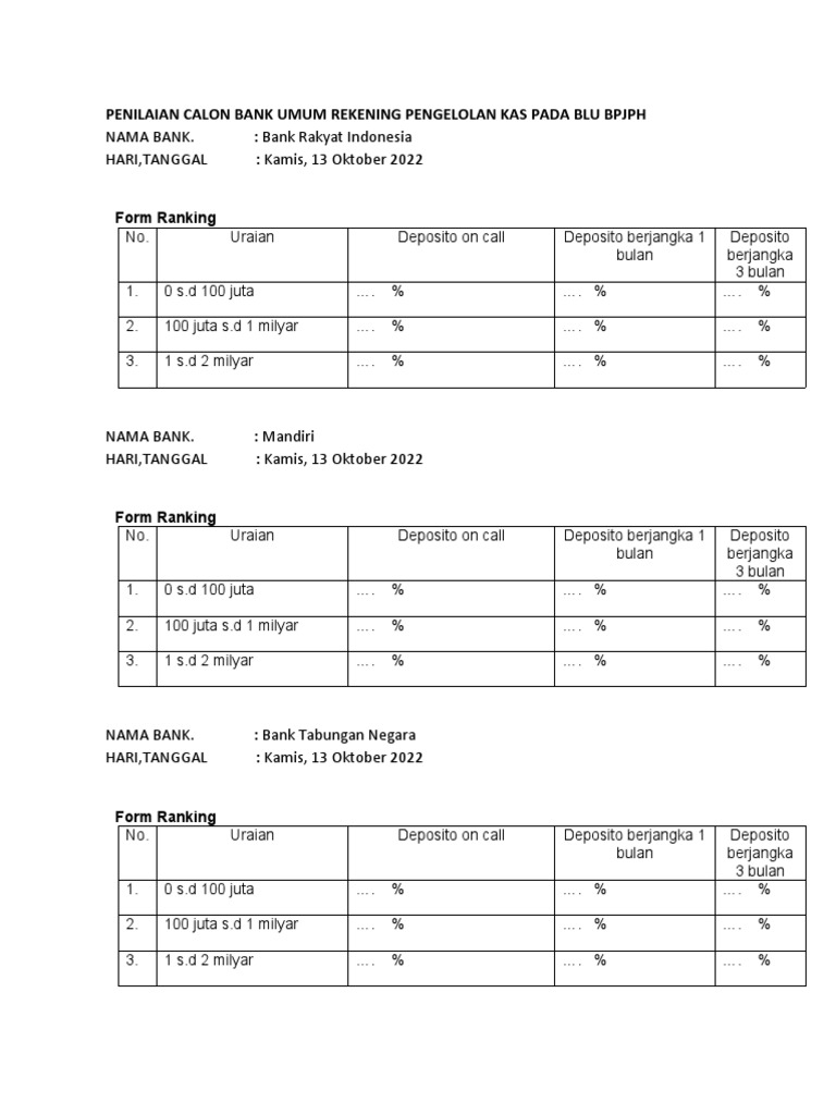 Form Ranking Dan Rekap | PDF | Pengelolaan Keuangan & Uang