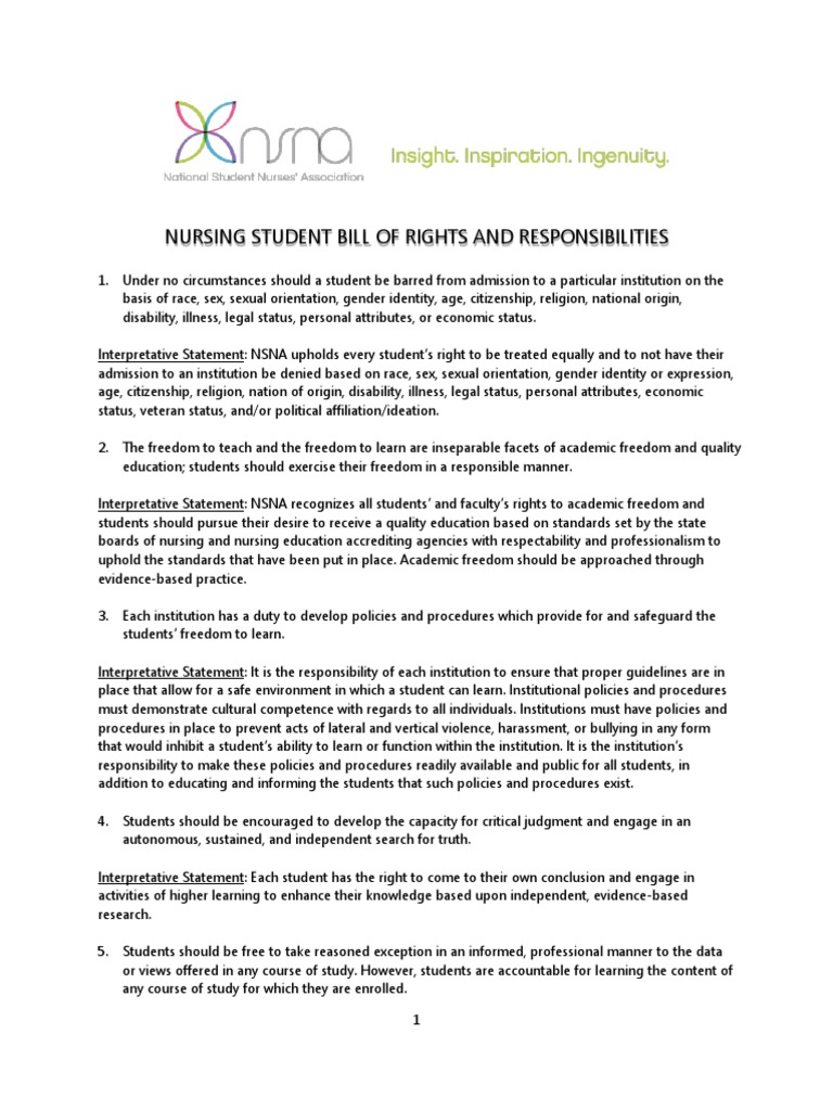 NASA Nursing Student Bill of Rights and Responsibilities | PDF ...