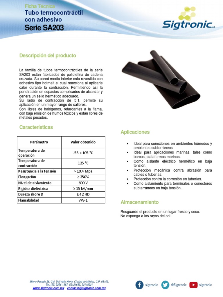Serie SA203: Tubo Termocontráctil Con Adhesivo | PDF | Aislador ...
