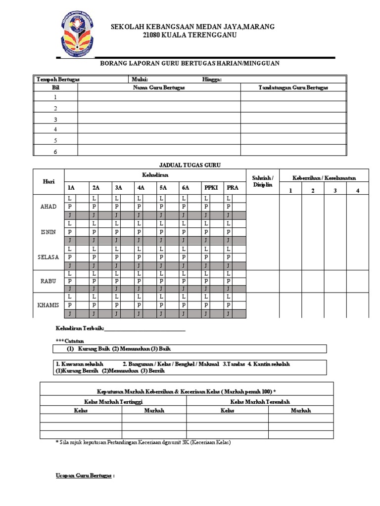 Buku Laporan Guru Bertugas Mingguan Pdf