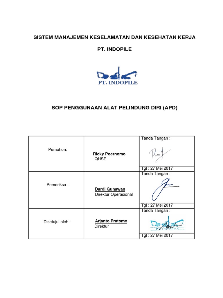 SOP Penggunaan APD di PT Indopile | PDF