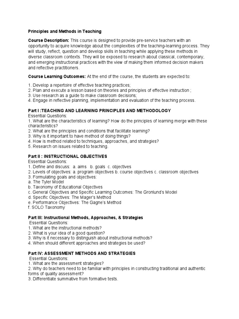 Principles and Methods of Teaching | PDF | Educational Assessment ...