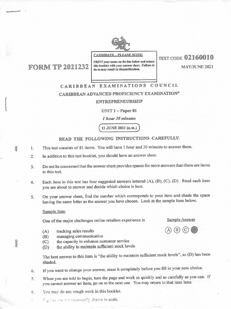 2021 unit 1 paper one pdf