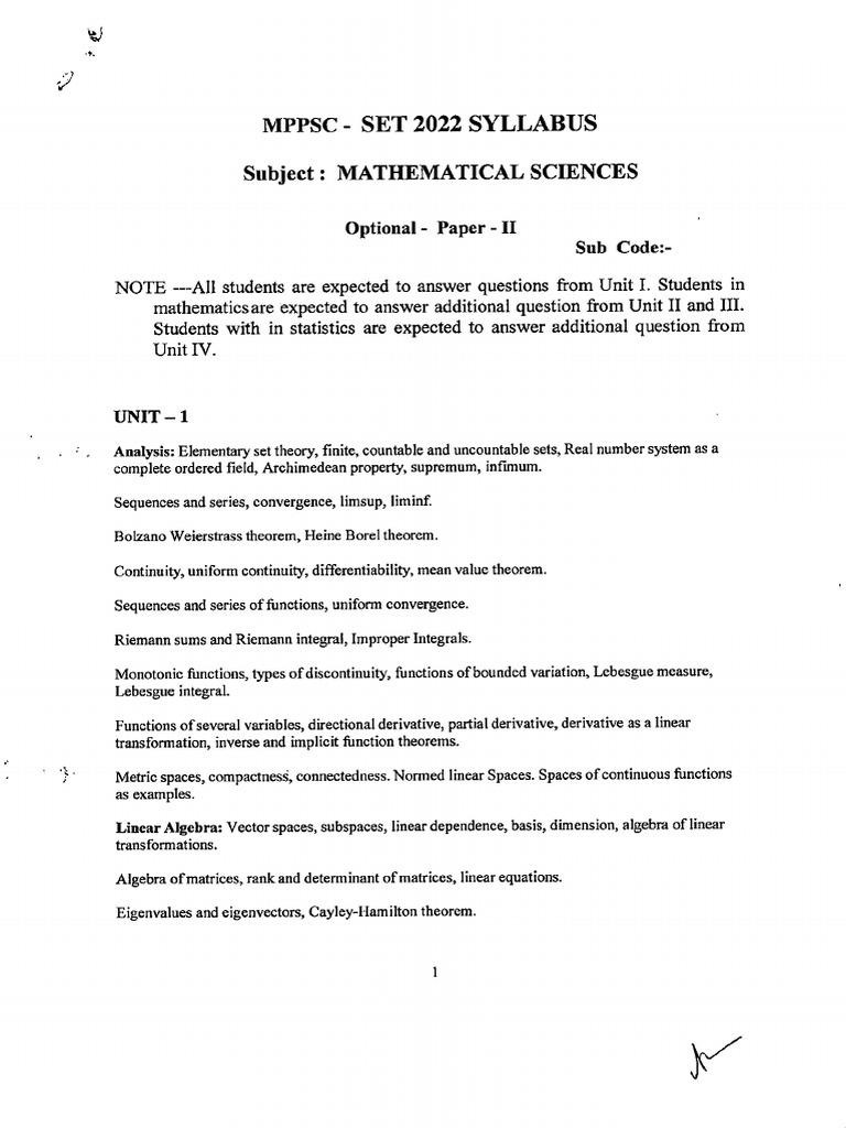 MPPSC 2022 Mathematical Sciences Syllabus | PDF | Partial Differential ...