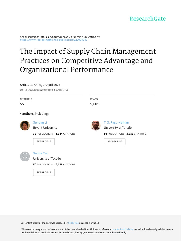 The Impact of Supply Chain Management PR PDF Supply Chain
