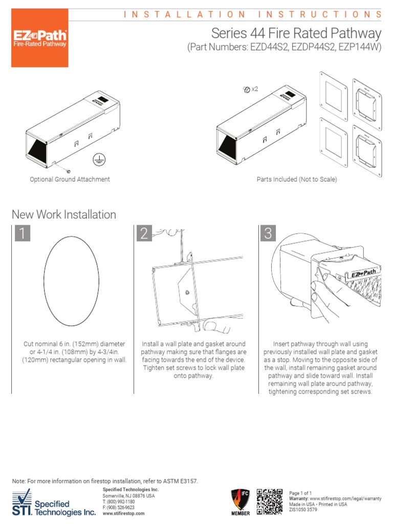 EZ Path Series 44+ FireRated Pathway Single Device Installation Sheet