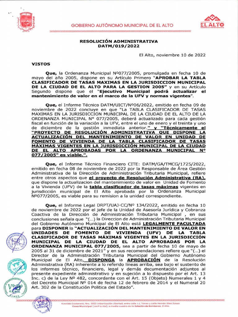 Ra Datm 019 2022 Actualización de Tasas Rev 001 | PDF | Instituciones ...