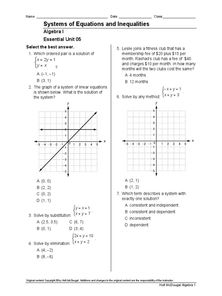 EU5 - Systems of Equations and Inequalities | PDF | Equations ...