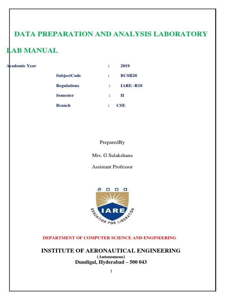 Iare Data Preparation and Analysis Lab Manual PDF Cluster Analysis