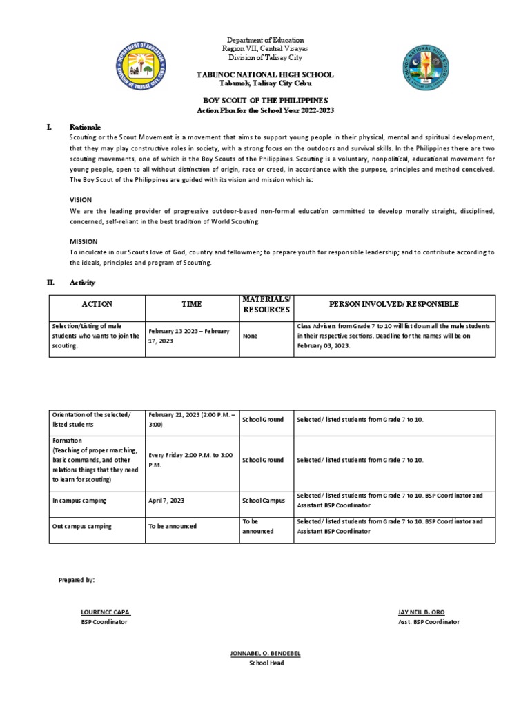 BSP Action Plan 2022-2023 | PDF | Scouting