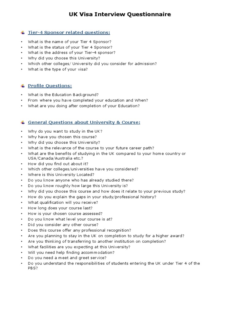 UK Visa Interview Questionnaire | PDF