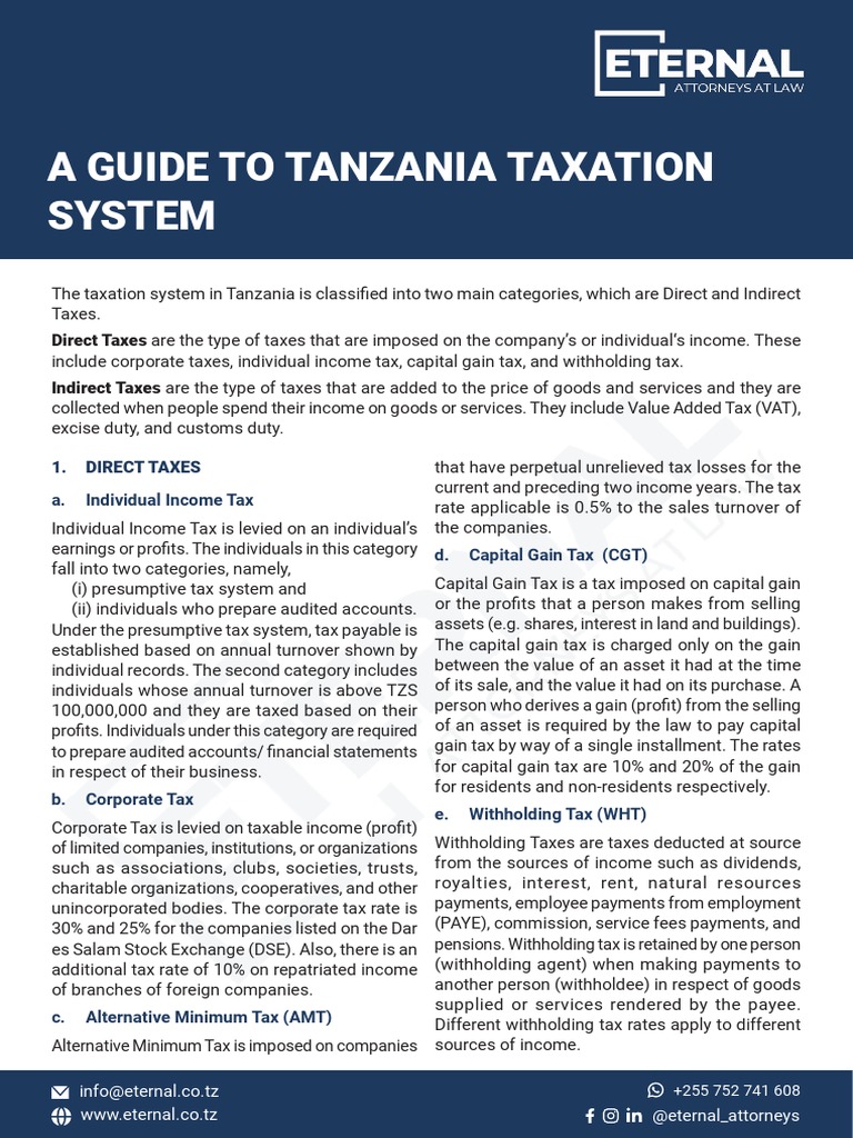 Guide To Tanzania Taxation System PDF Taxes Corporate Tax