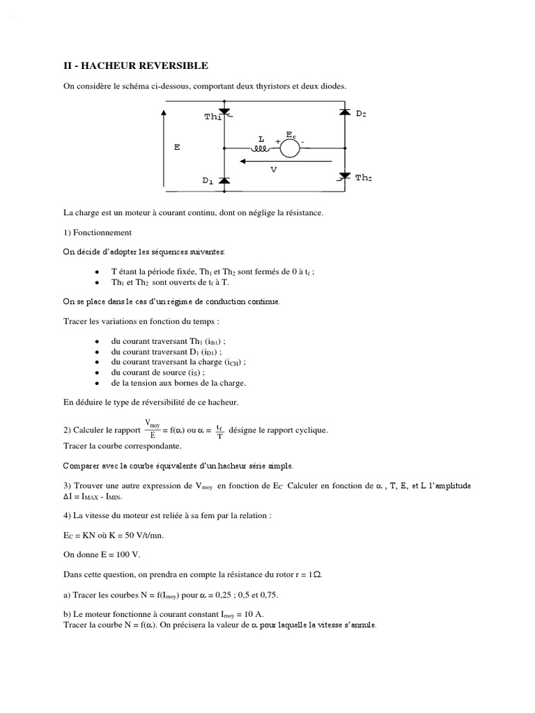 Hacheur Réversible : Fonctionnement et Calculs | PDF | Sciences et ...
