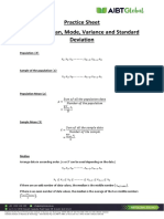 Statistics Cheat Sheet for Mean, Median, Mode, Variance and Standard Deviation
