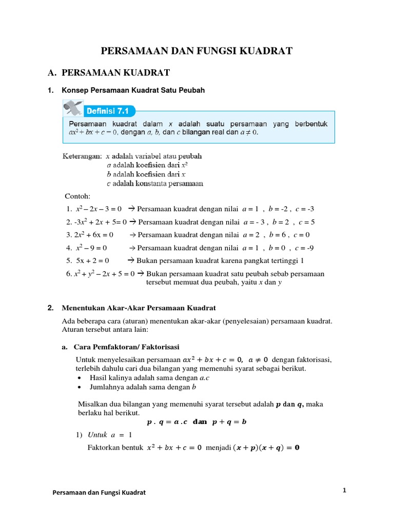 Modul persamaan kuadrat dan fungsi kuadrat pdf