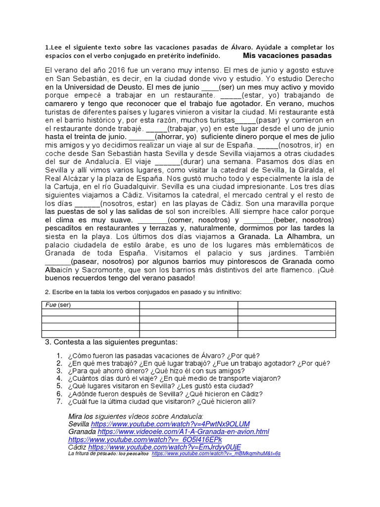 2 5 Mis Vacaciones Pasadas Pdf Sevilla Granada