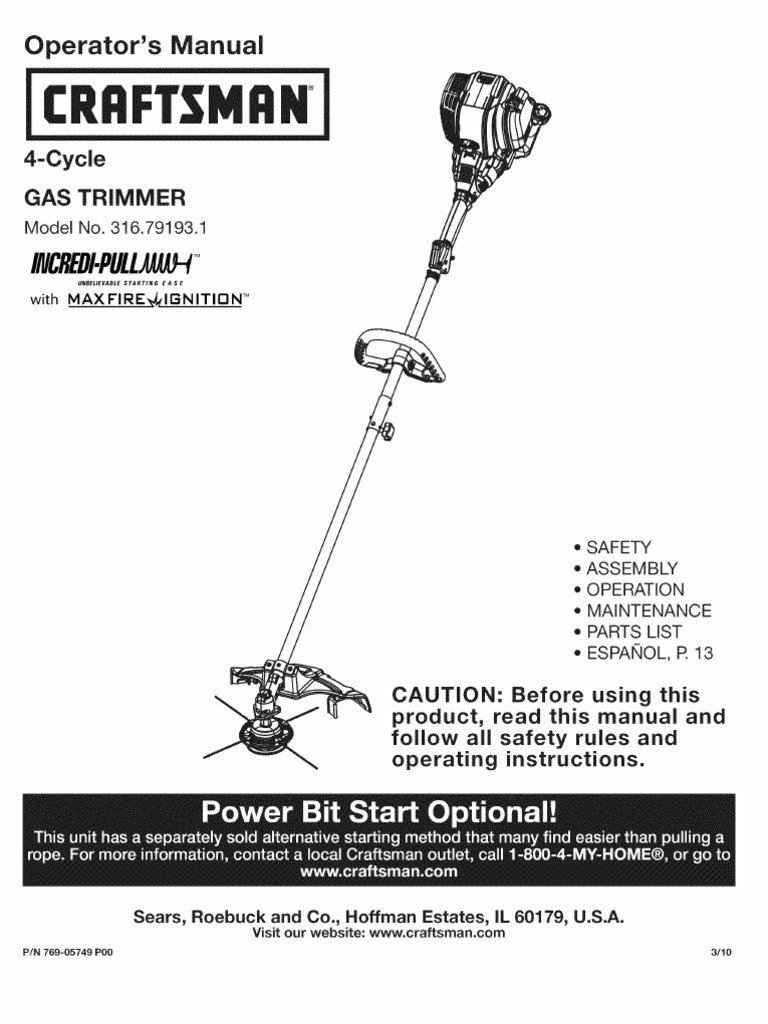 Craftsman 25cc Gas Line Trimmer Manual