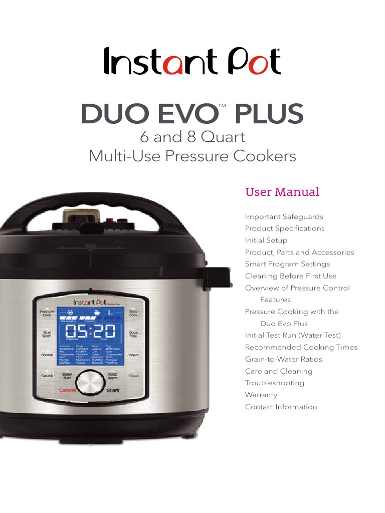 InstantPot Duo Evo Plus V1 FullManual EN PDF Pressure Cooking