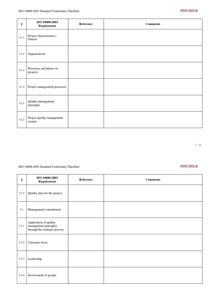 ISO 10006:2003 Compliance Checklist | PDF | Quality Management ...