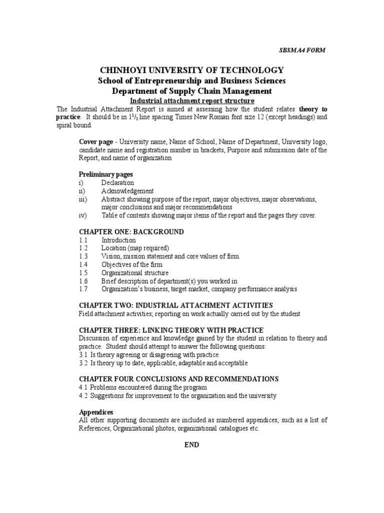 Industrial Attachment Report Structure by Chisungo PDF