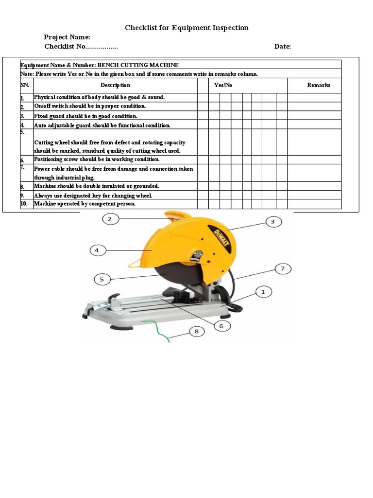 Bench Cutting Machine Inspection Checklist | PDF | Computers