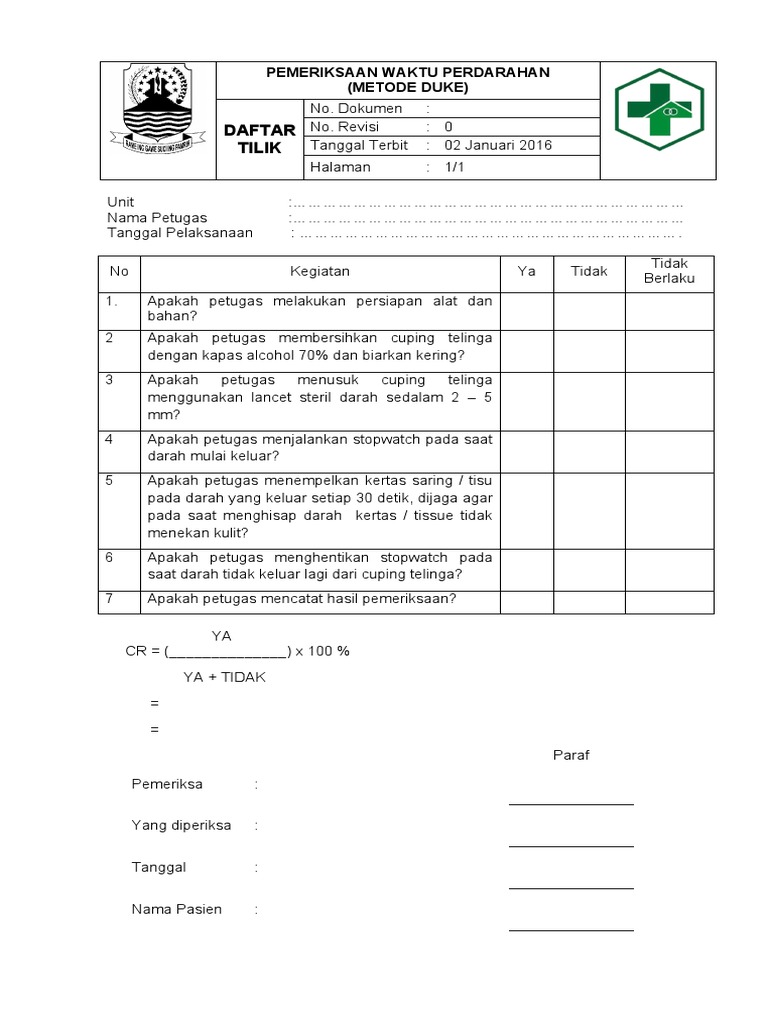 Pemeriksaan Waktu Perdarahan Metode Duke | PDF