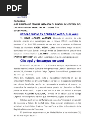 Formato Modelo Ejemplo Caución Juratoria