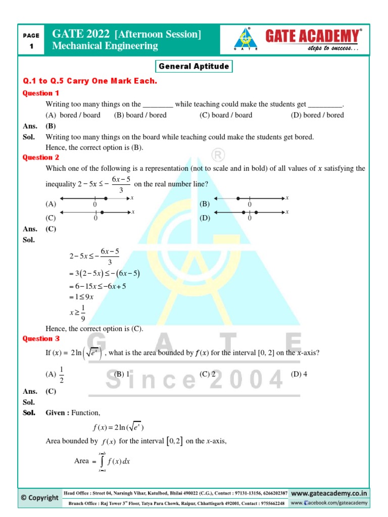 Analysis of Mechanical Engineering Sample Questions from GATE 2022 Exam