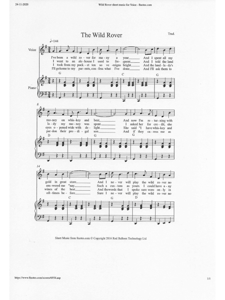 sheet The wild rover page 1 PDF