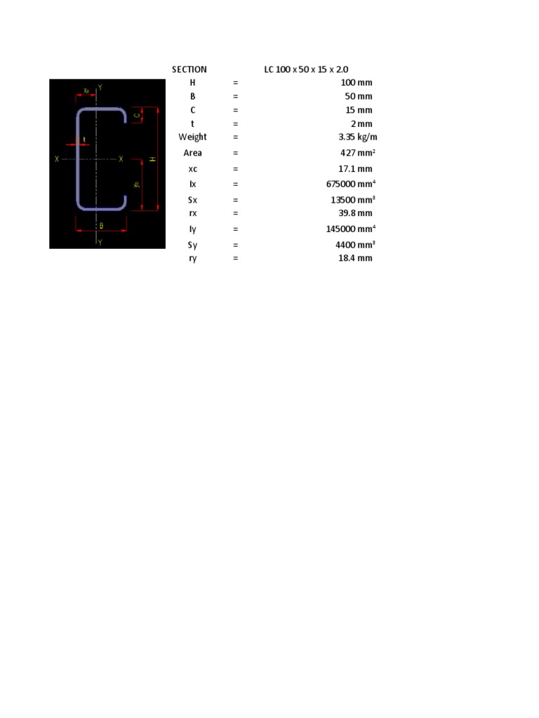 LC 100x50x15x2 Steel Section Details | PDF
