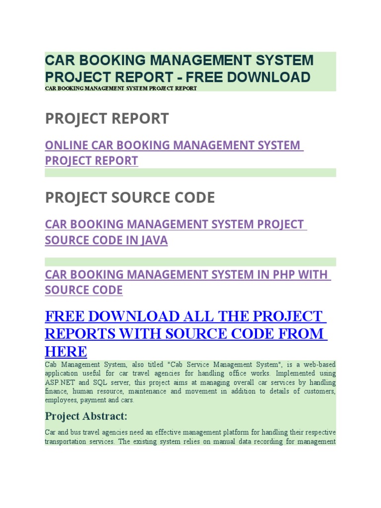 Car Booking Management System Project Report | PDF | Hypertext Transfer ...