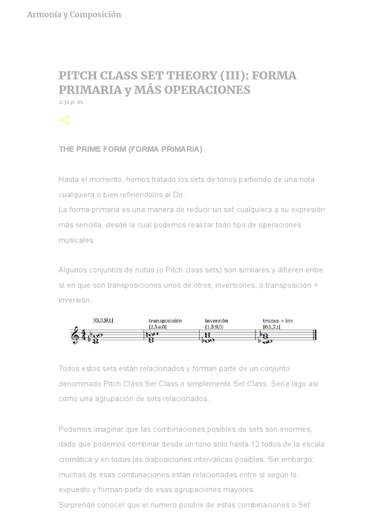 PITCH CLASS SET THEORY (III) FORMA PRIMARIA y MÁS OPERACIONES PDF