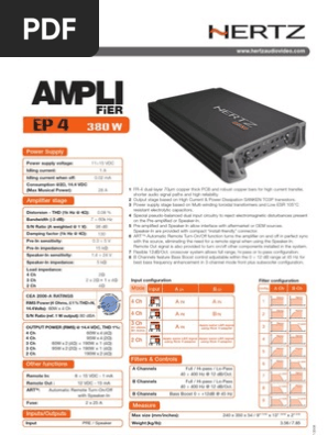 Hertz EP 4 Channel Amplifier Specs | PDF | Amplifier | Electrical