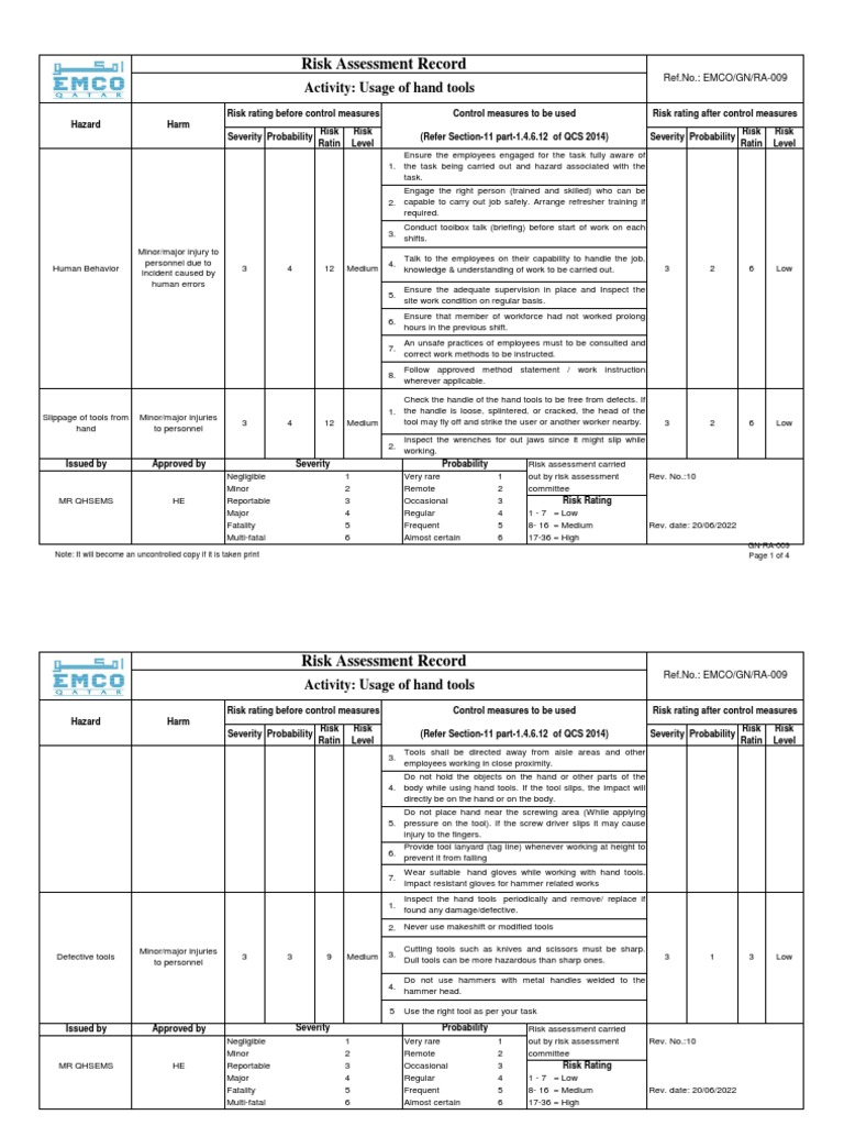 Usage of Hand Tools | Download Free PDF | Risk | Risk Assessment