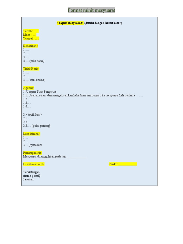 Format Minit Mesyuarat Kali Pertama | PDF
