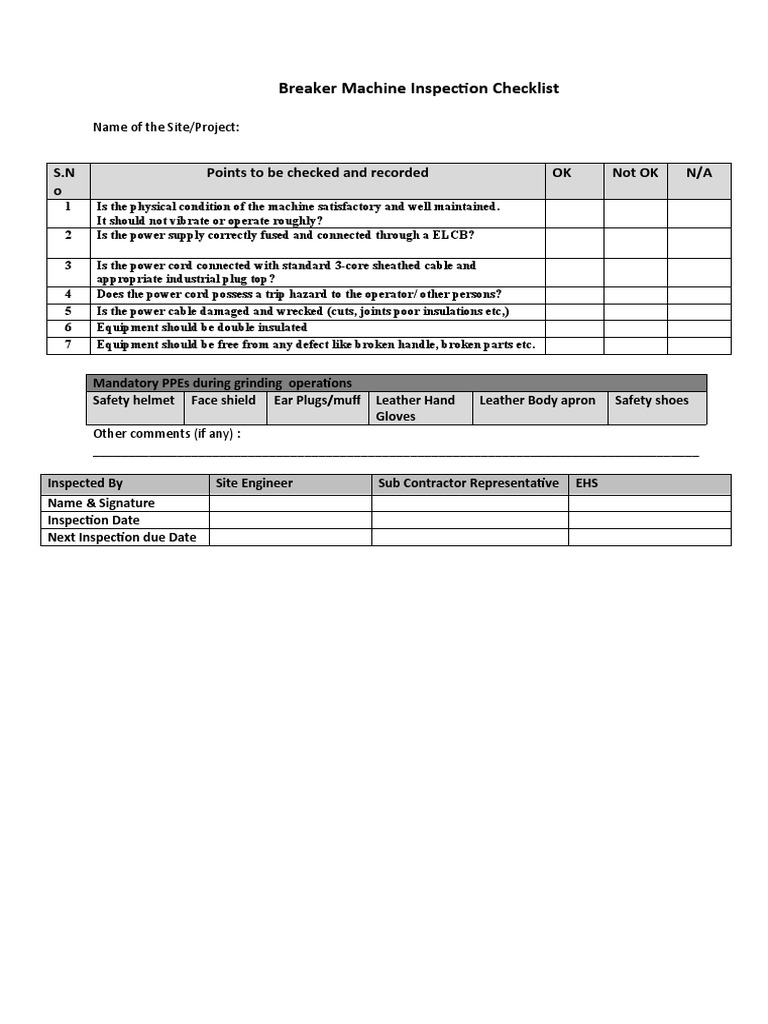 Breaker Machine Inspection Checklist | PDF | Business