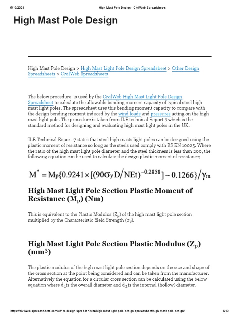 Calculation of Allowable Bending Moment Capacity for Steel High Mast