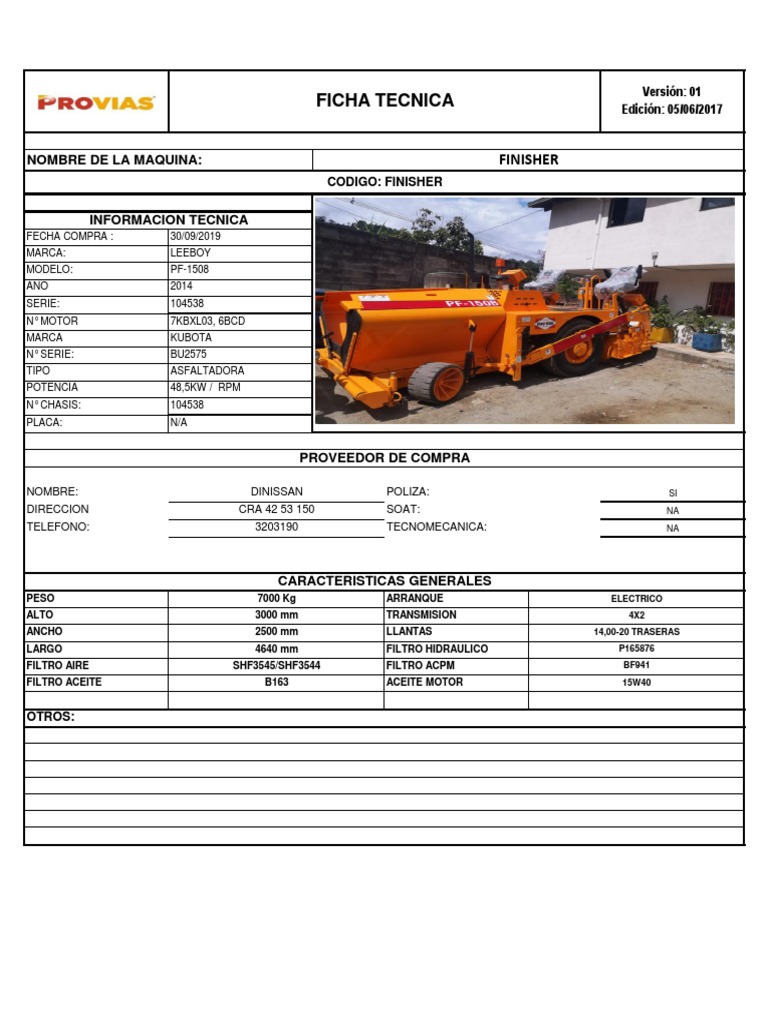 Ficha Tecnica Finisher | PDF