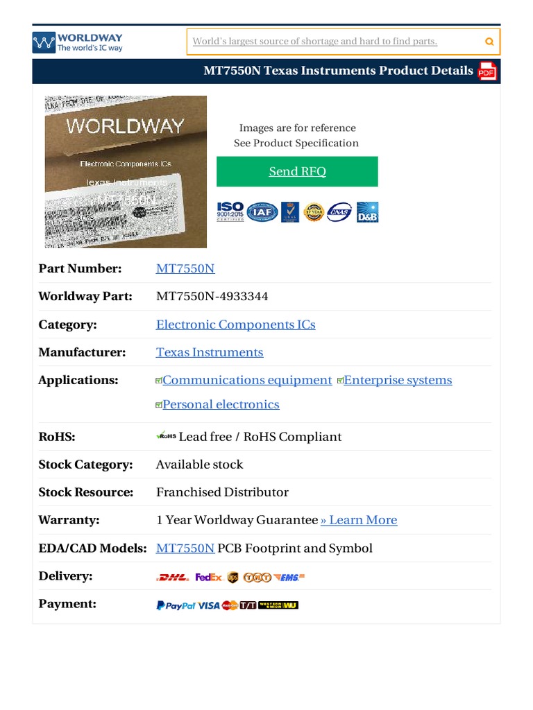 MT7550N Texas Instruments Product Details: Part Number: Worldway Part ...